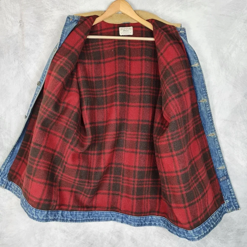 Vntg Polo Ralph Lauren Country Barn Coat Men Large Denim Blanket Lined Chore 90s - Picture 7 of 16